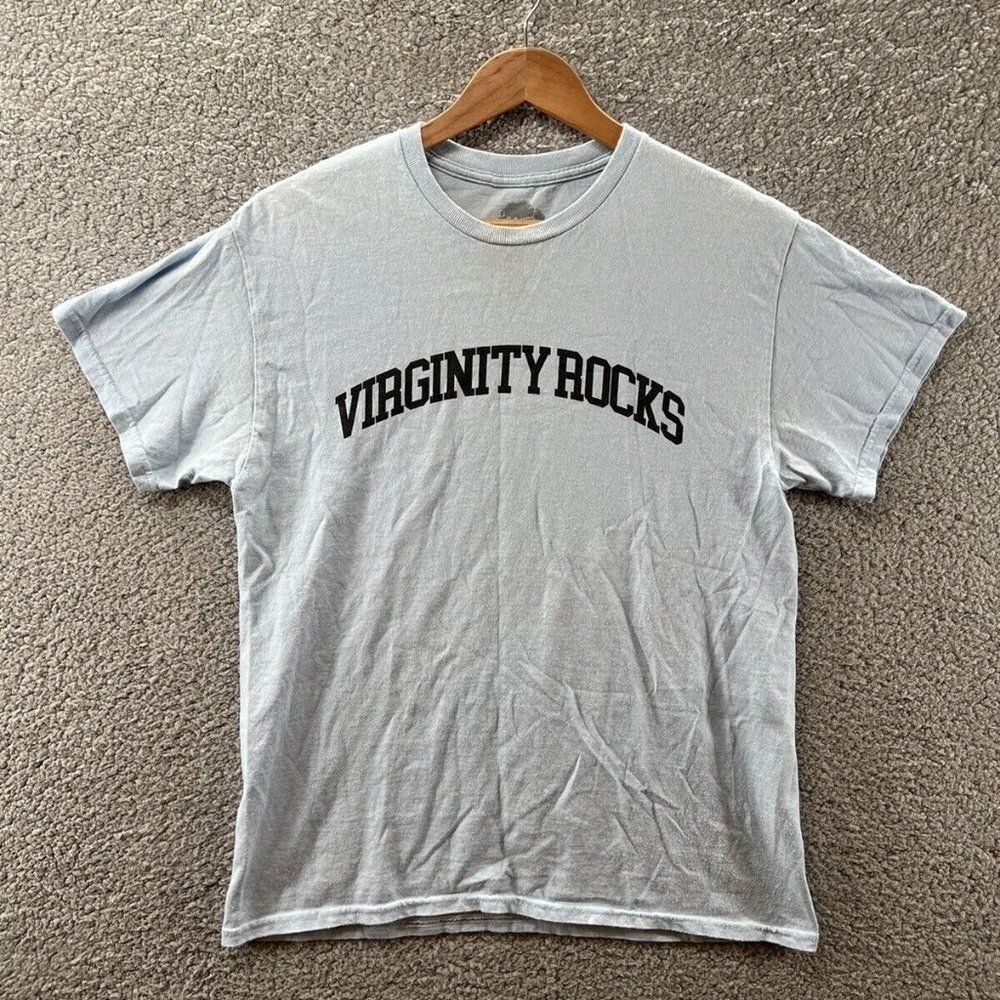 Virginity Rocks Arc Logo T-Shirt Size Medium Blue Short Sleeve Danny Duncan